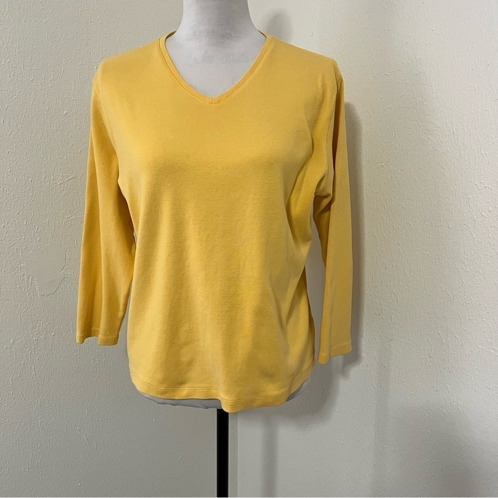 Pendleton Women’s Yellow Size Large 100% Cotton V-Neck Quarter Sleeve Comfy